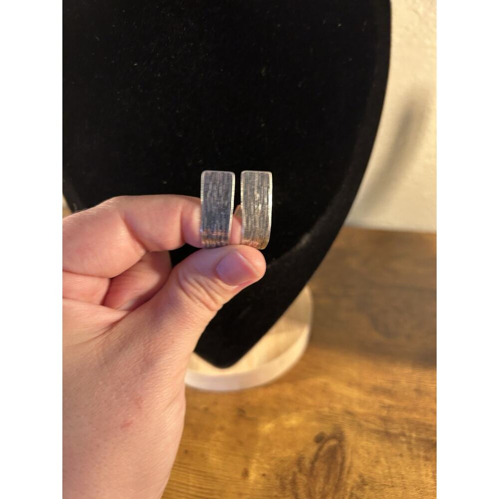 Sterling Silver Curved Hoop Earrings Brushed Finish Modern Minimalist Dangle